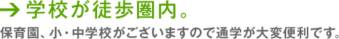 学校が徒歩圏内。保育園、小・中学校がございますので通学が大変便利です。